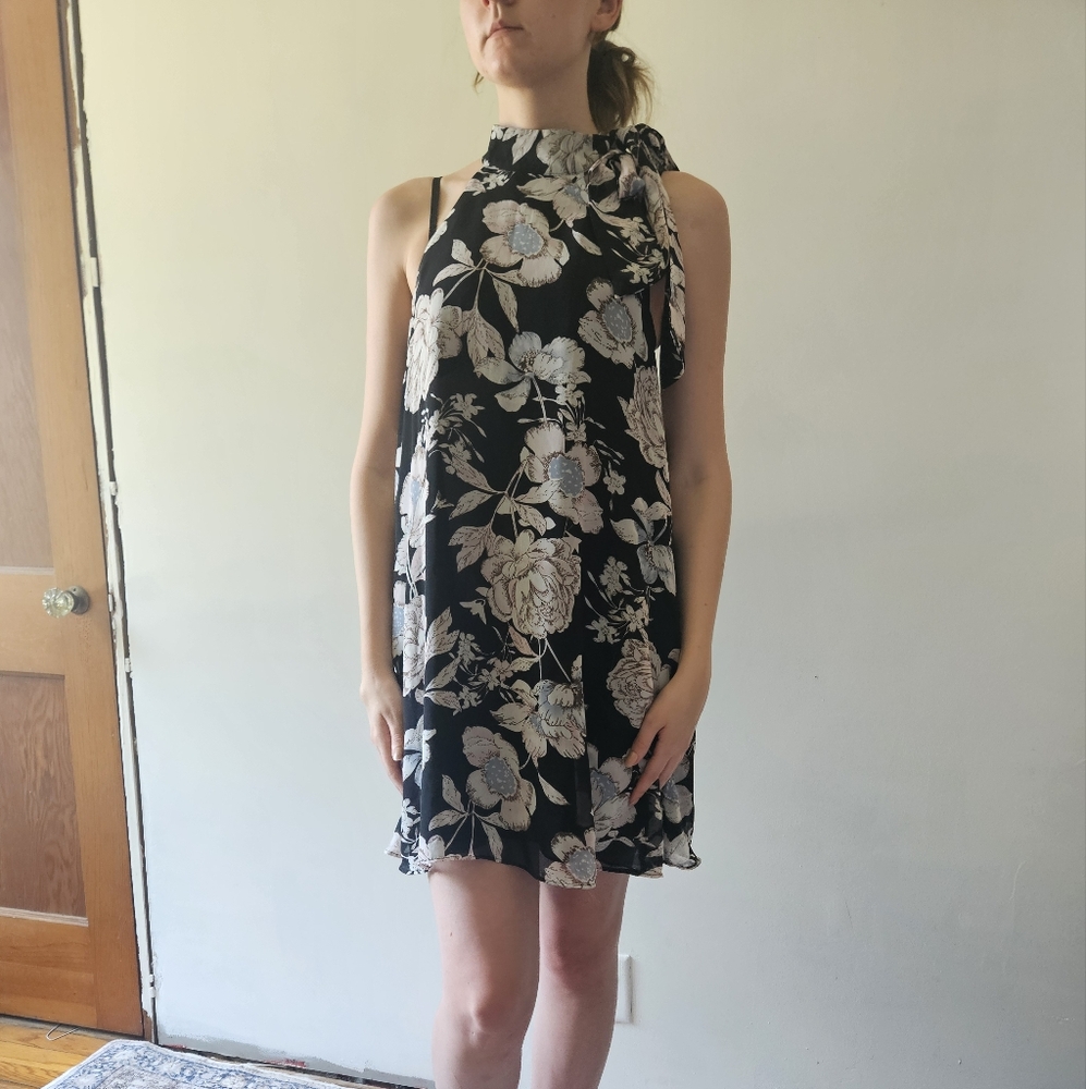 Fashion Union One Shoulder Dress in Black and White Floral